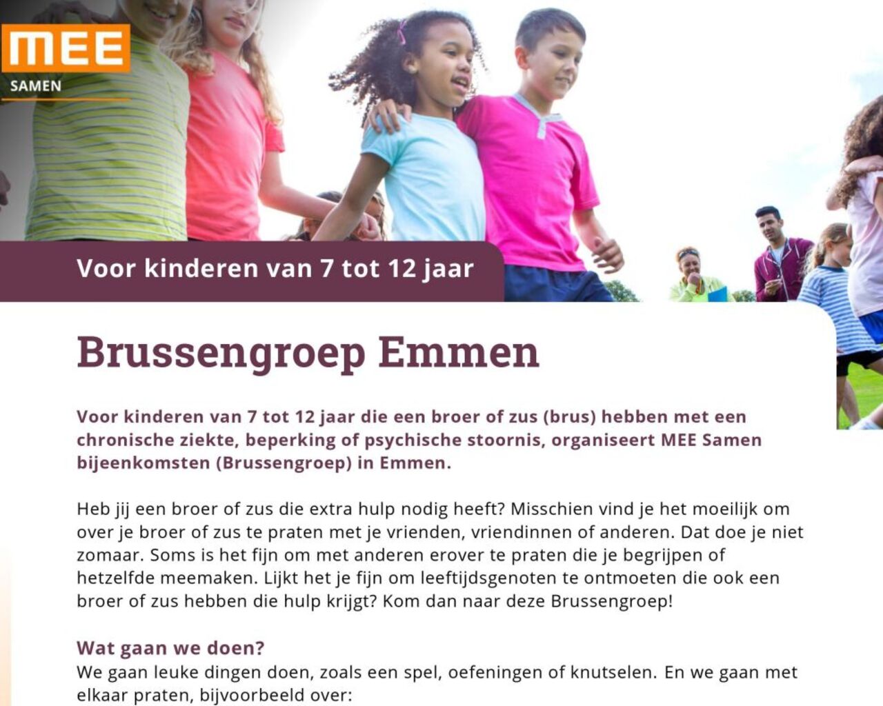 Ontmoetingsgroep voor kinderen tussen 7 - 12 jaar