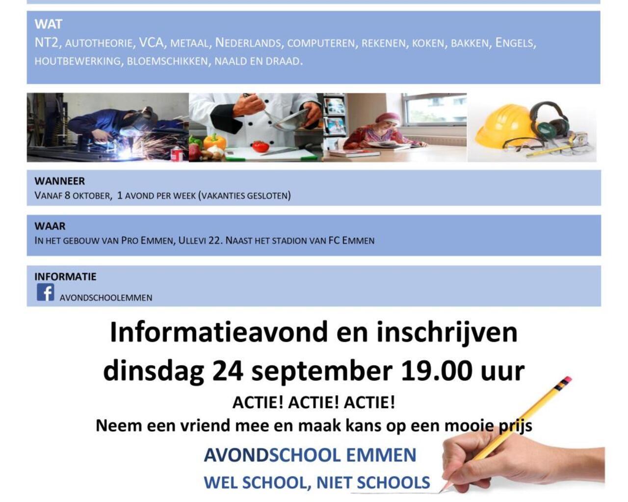 Avondschool Emmen. Wil je iets nieuws leren? Meld je dan aan