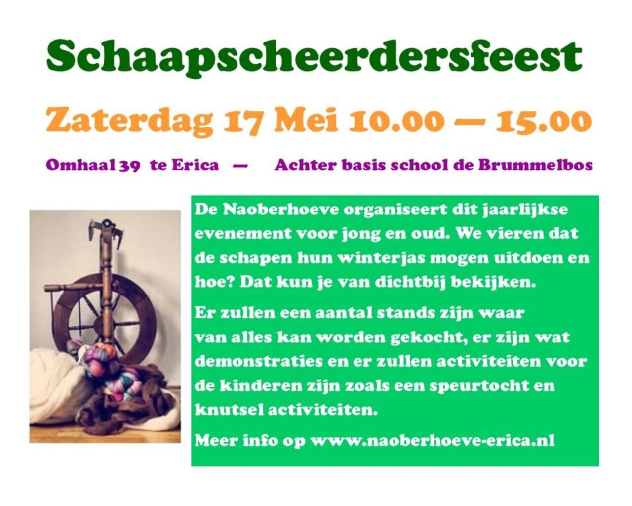 Wil je er even tussenuit? Kom zaterdag 17 mei naar het Schaapscheerdersfeest bij de Naoberhoeve